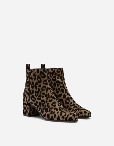 Shop Dolce & Gabbana Ankle Boots In Color-changing Leopard Fabric In Gold
