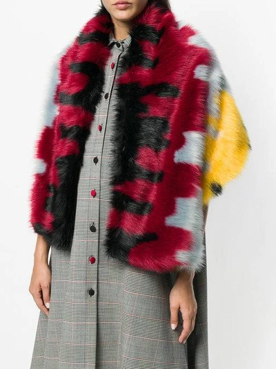 Shop Ultràchic Patterned Faux Fur Scarf - Red