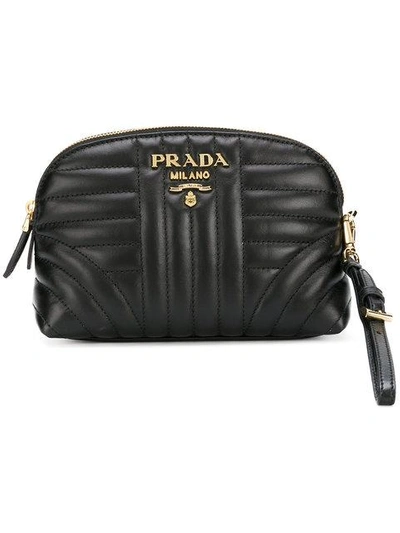 Shop Prada Quilted Zip Around Make-up Bag - Black