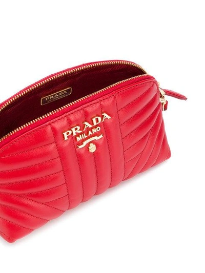 Shop Prada Quilted Zip Around Make-up Bag - Red
