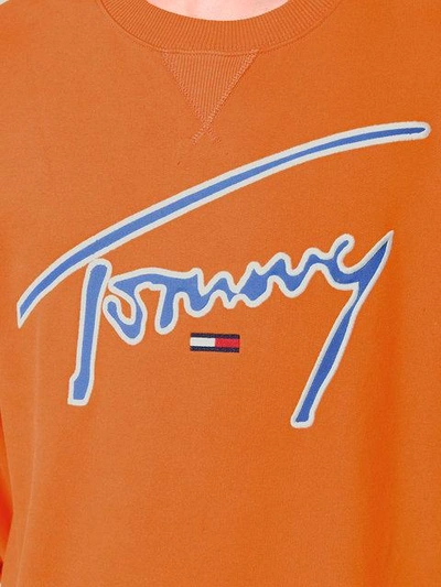 Shop Tommy Jeans Embroidered Logo Sweatshirt In Yellow & Orange