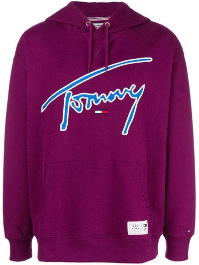 Shop Tommy Jeans Embroidered Logo Hoodie In Pink & Purple