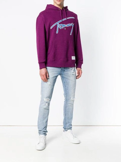 Shop Tommy Jeans Embroidered Logo Hoodie In Pink & Purple