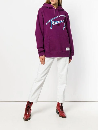 Shop Tommy Jeans Embroidered Logo Hoodie In Pink & Purple