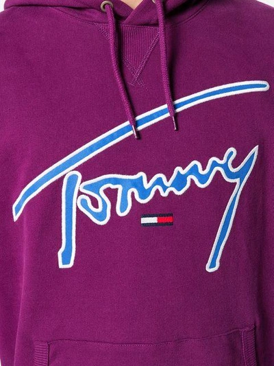 Shop Tommy Jeans Embroidered Logo Hoodie In Pink & Purple