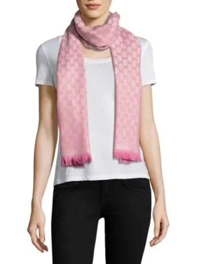 Shop Gucci New Sten Gg Wool Scarf In Ivory Pink