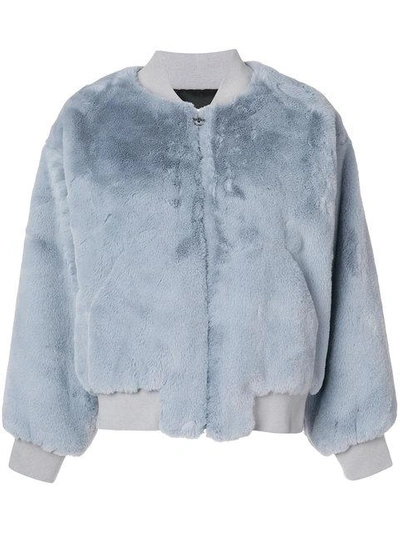 Shop Chiara Ferragni Fur Bomber Jacket In Blue