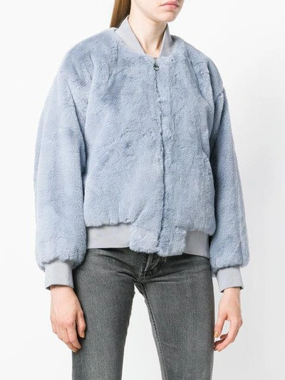 Shop Chiara Ferragni Fur Bomber Jacket In Blue