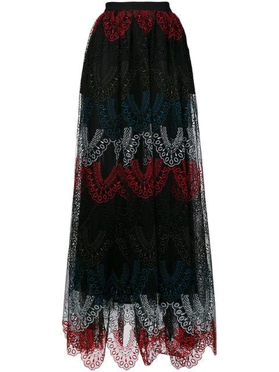 Shop Elie Saab Colour-block Lace Maxi Skirt In Black