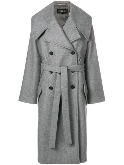 Shop Rochas Belted Double-breasted Coat In Grey