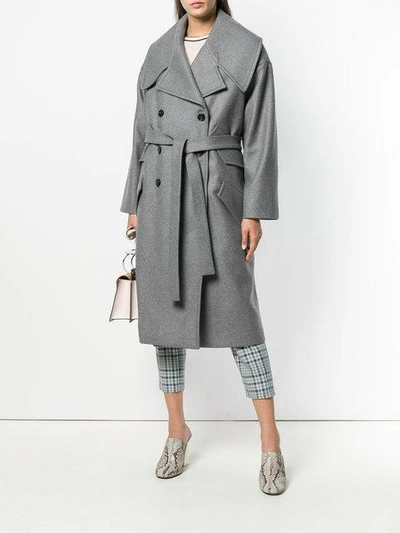 Shop Rochas Belted Double-breasted Coat In Grey