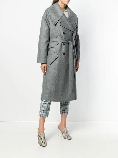 Shop Rochas Belted Double-breasted Coat In Grey