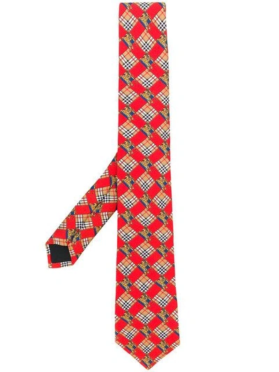 Shop Burberry Modern Cut Check Equestrian Knight Tie - Red