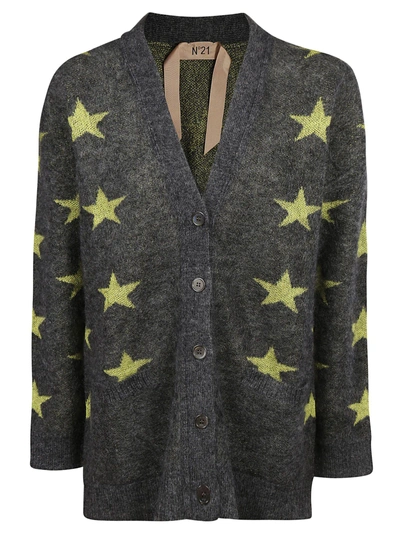 Shop N°21 Star Intarsia Cardigan In Grey/green