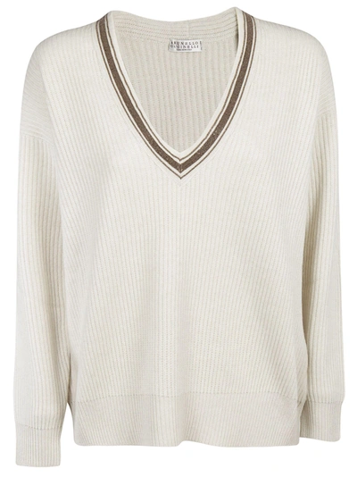 Shop Brunello Cucinelli Deep V-neck Sweater In White