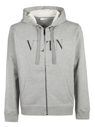 Shop Valentino Vltn Zip Hoodie In Grey