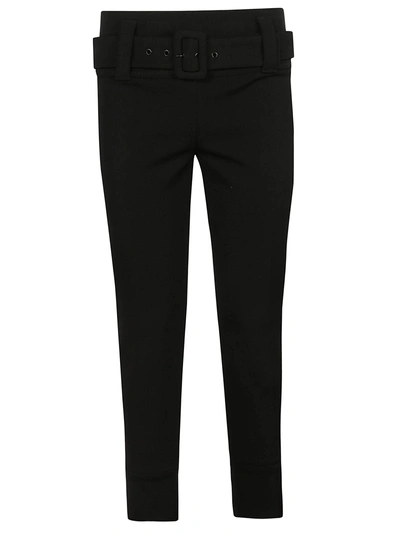 Shop Prada Cropped Belted Skinny Trousers In Black