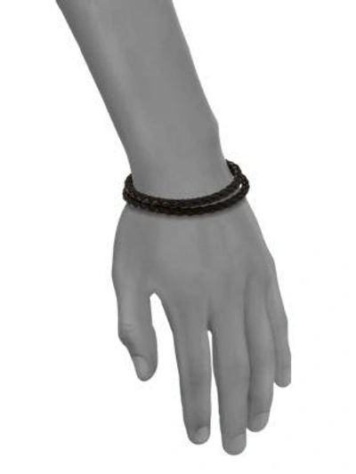 Shop Tateossian Men's Woven Leather Bracelet In Black