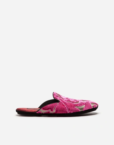 Shop Dolce & Gabbana Slippers In Velvet Brocade In Fuchsia