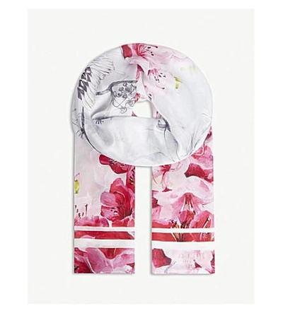 Shop Ted Baker Floral Silk Scarf In Grey