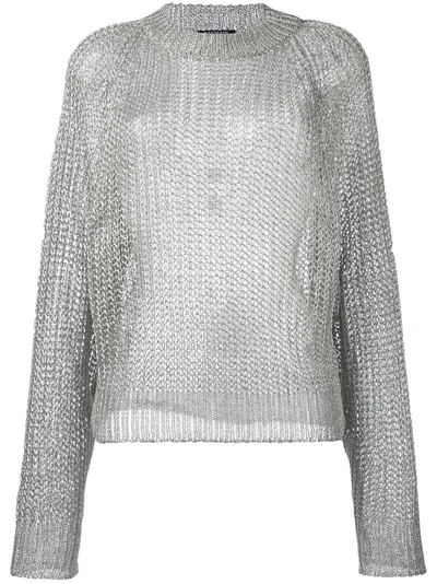 Shop Balmain Open Knit Jumper - Metallic