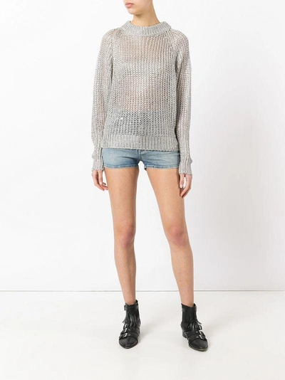 Shop Balmain Open Knit Jumper - Metallic