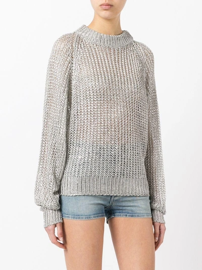 Shop Balmain Open Knit Jumper - Metallic