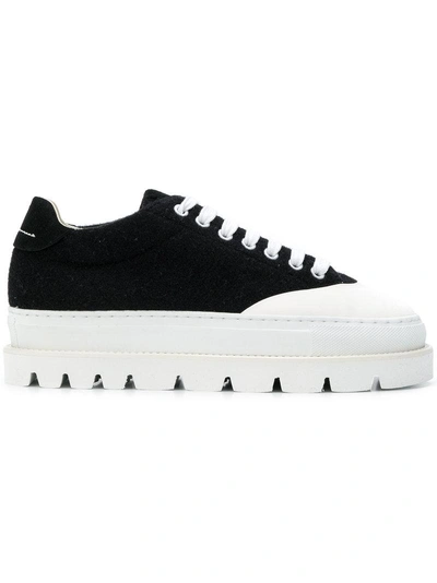 Shop Mm6 Maison Margiela Ridged Sole Sneakers - Black