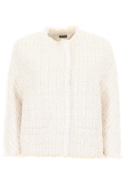 Shop Alexander Mcqueen Tweed Crop Jacket In White