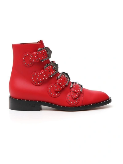 Shop Givenchy Studded Leather Ankle Boots In Red