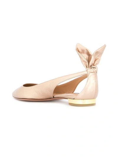 Shop Aquazzura Bow Tie Ballerina Shoes In Metallic