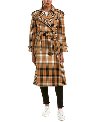 Shop Burberry Vintage Check Cotton Trench Coat In Brown