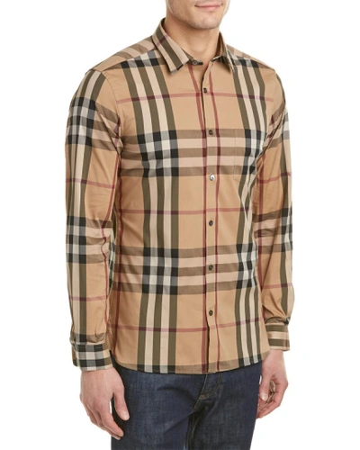 Burberry Nelson Check Stretch Cotton Shirt In Nocolor | ModeSens