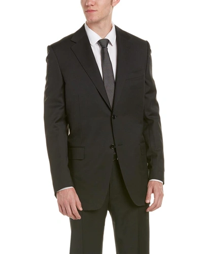Shop Canali Wool Suit With Flat Pant In Black