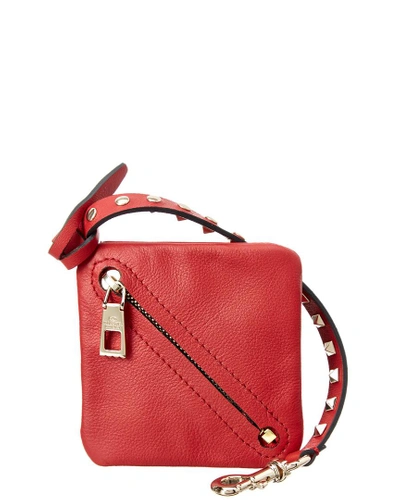 Shop Valentino Lovestud Leather Pouch Bag Charm In Red