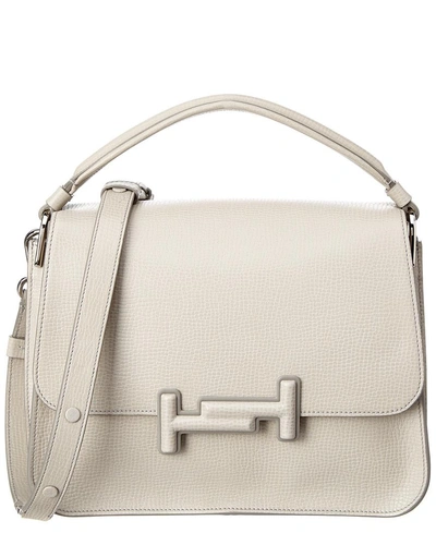 Shop Tod's Tods Double T Small Embossed Leather Crossbody In Grey