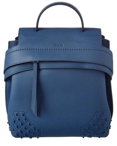 Shop Tod's Small Wave Leather Backpack In Blue