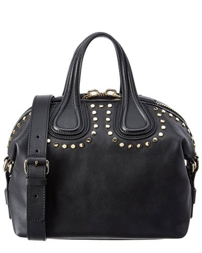 Shop Givenchy Nightingale Small Studded Leather Satchel In Black