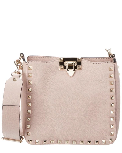 Shop Valentino Mini Rockstud Leather Hobo Bag In Nude