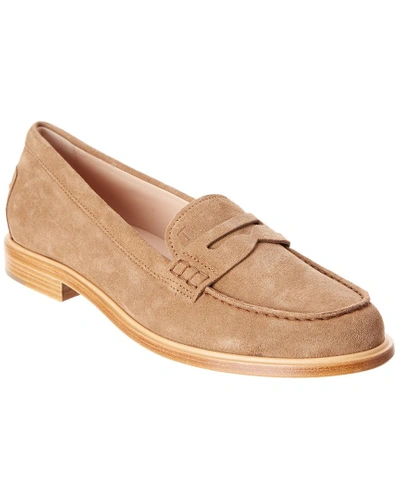 Shop Tod's Suede Moccasin In Beige