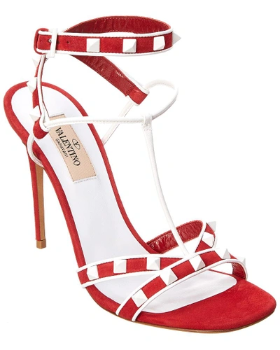 Shop Valentino Free Rockstud 105 Suede Sandal In Red