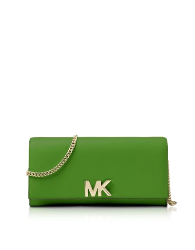 Shop Michael Kors Mott Leather Chain Wallet In Bright Green