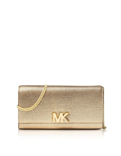 Shop Michael Kors Mott Metallic Leather Chain Wallet In Gold