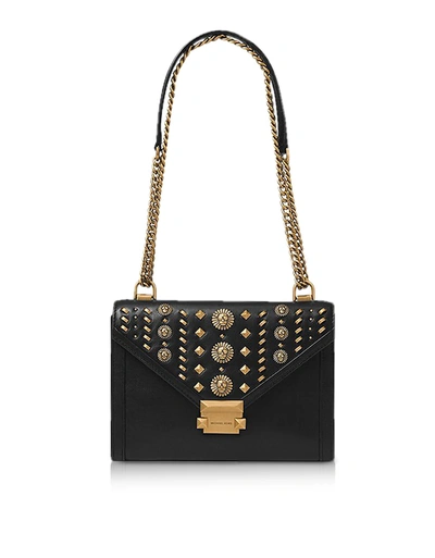 Shop Michael Kors Whitney Large Embellished Convertible Leather Shoulder Bag In Black