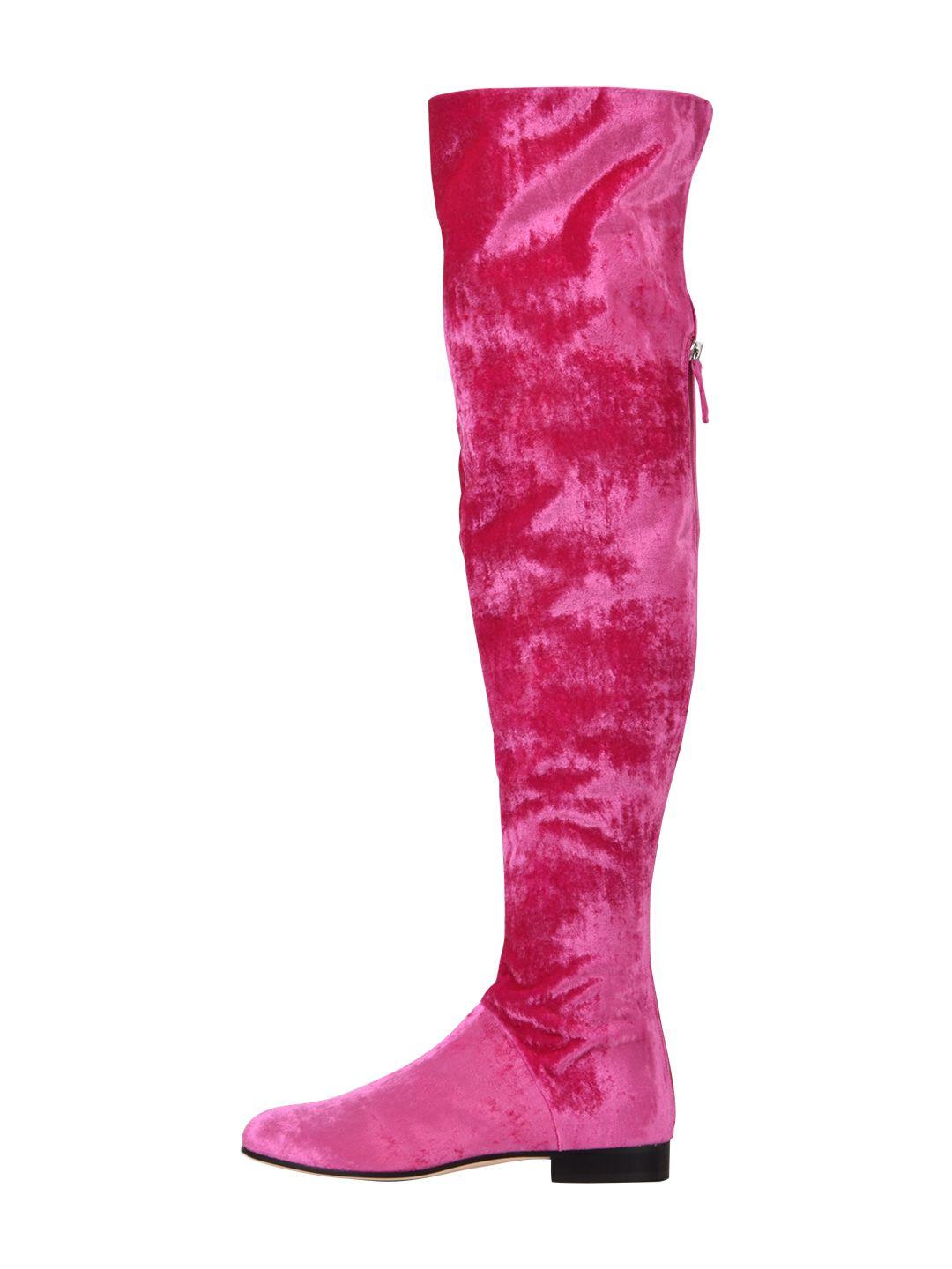 pink thigh high flat boots