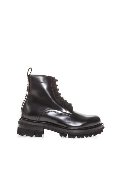 Shop Dsquared2 Black Logo Banded Boots In Leather