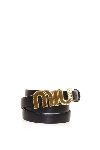 Shop Miu Miu Black Leather Belt With Buckle Logo