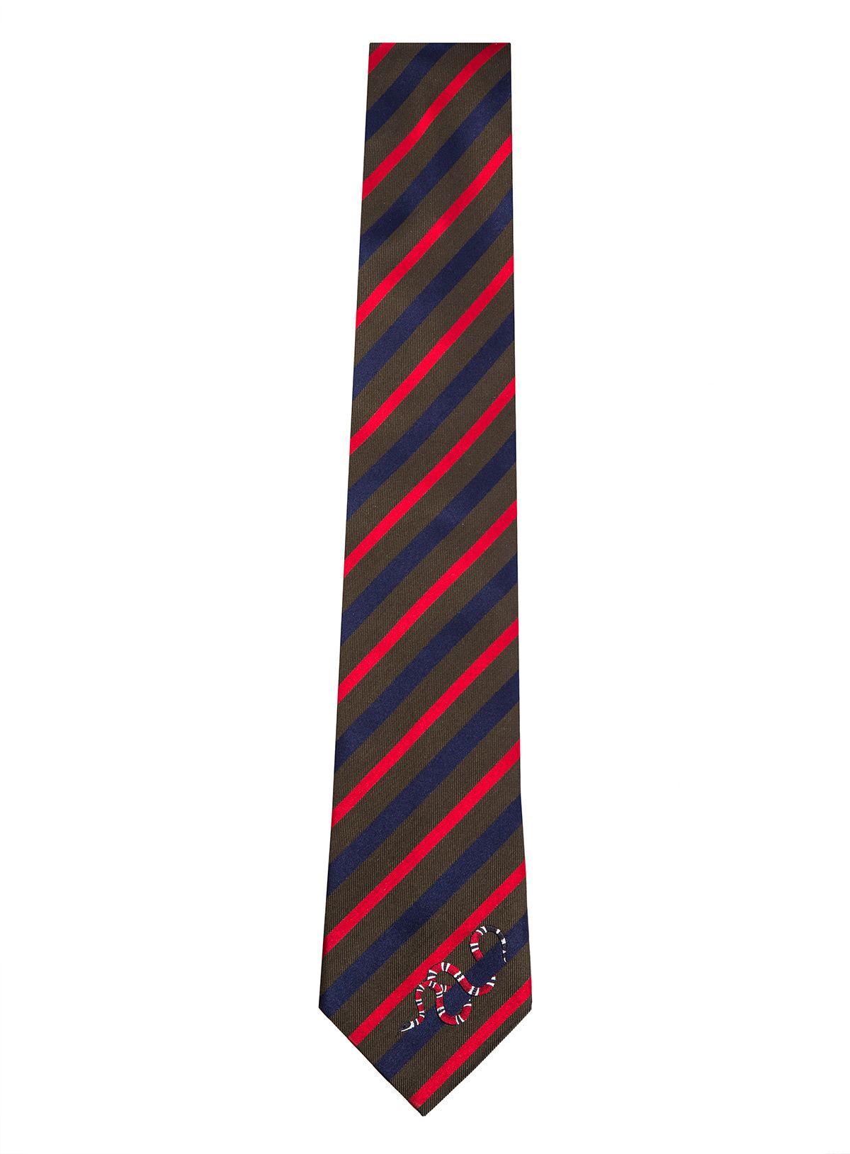 Gucci Striped Silk Tie With Kingsnake In Red | ModeSens
