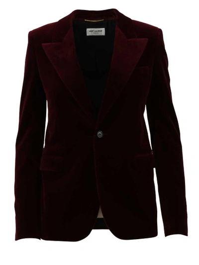 Shop Saint Laurent Single-breasted Burgundy Blazer In Bordeaux