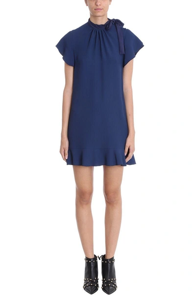 Shop Red Valentino Black Bow Dress In Blue